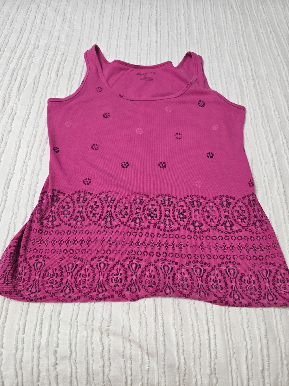 Eddie Bauer Magenta Tank Top with Black Folk Print